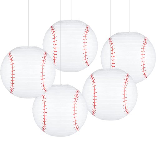 12 Inch Baseball Paper Lanterns for Sports Baseball Birthday Party Decoration Party Favors - Pack of 5