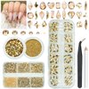 4 Boxes Champagne Nail Rhinestones Glitters Kit, 24 Shapes K9 Glass Champagne Golden Gems Flatback Round Stones Diamonds Crystals Nail Art Supplies Nail Charms for Acrylic Nails Faces Body DIY Crafts