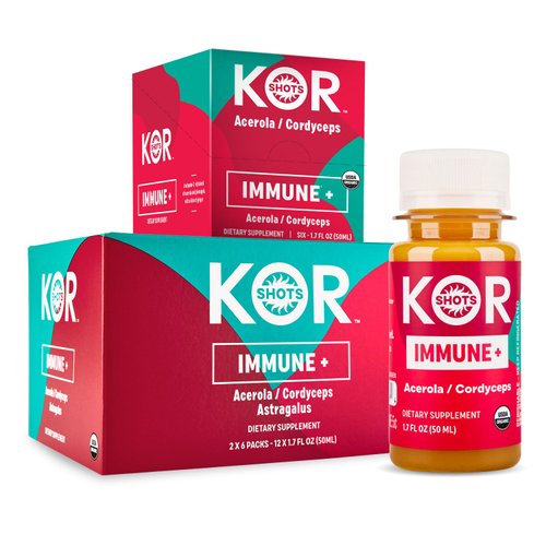 Kor Shot Acerola Ginger and Cordyceps Shot - 18 Pack x 1.7 Fl Oz - Immune Plus - Immune System Booster - 533% DV of Vitamin C - USDA Certified Organic - Dietary Supplement
