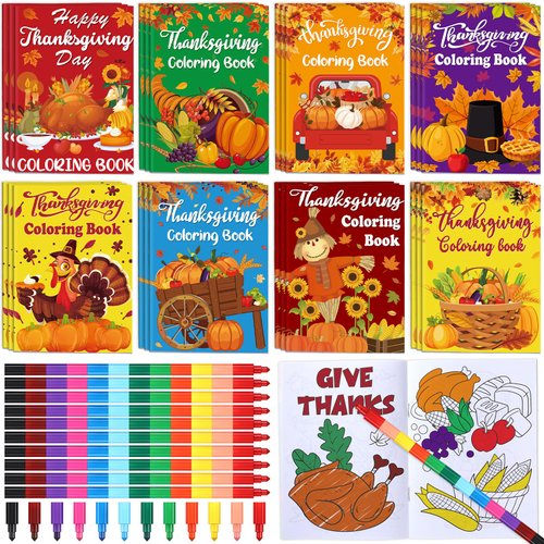 Funrous 24 Set Thanksgiving Coloring Books Party Favors Bulk with Crayons Fall Thanksgiving Turkey Mini Activity Book Pages for Autumn Birthday Party Goodies Bag Stuffers Gifts Supplies (Turkey)