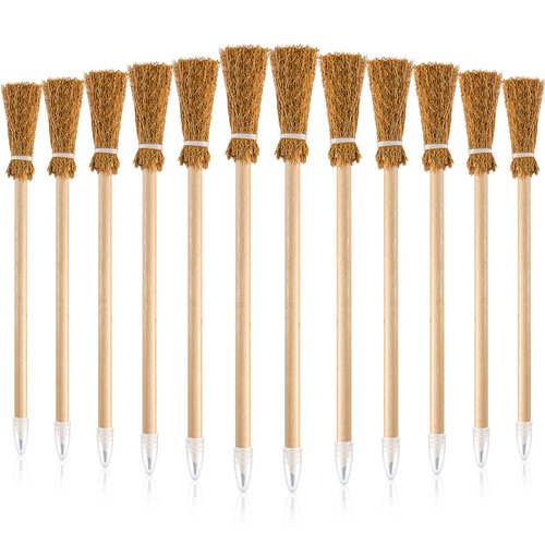 12 Pieces Witch Broom Pencils for Halloween Broomstick Ballpoint Pencils Halloween Party Favors Witch Broom Prop Writing Pencils for Kids Teens Classroom Supplies