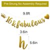 16 & Fabulous Banner, Pre-Strung, Funny Gold Paper Glitter Party Decorations for 16th Birthday Party Supplies, Letters Gold,ABCpartyland