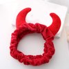 appuivbt Plush Red Devil Horns Headband,Face Wash Plush Hair Band Hair Hoop Makeup Turban Bandana Headband for Female Girls