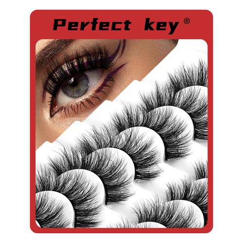 Perfect Key 7 Pairs Long Strip Eyelashes Fluffy Natural Mink Lashes 8D Wispy Faux Mink Lashes D Curl