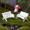 Miniature Park Bench Set, 2 Pcs White, Mini Garden Ornaments, Park Street Seats Bench Chairs Kit for Dollhouse Decor, Fairy Garden Decorations Furniture