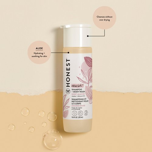 The Honest Company 2-in-1 Cleansing Shampoo + Body Wash | Gentle for Baby | Naturally Derived, Tear-free, Hypoallergenic | Sweet Almond Nourish, 18 fl oz