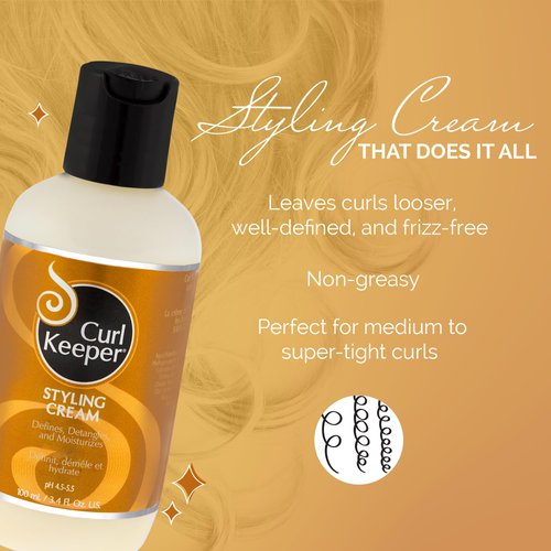 Curl Keeper Hair Styling Cream for Curly Hair, 3 Fl Oz - Frizz-Free Curl Defining Cream Defines, Detangles & Moisturizes for All Curl Types - Silicone-Free & Water Based Hair Styler or Men & Women