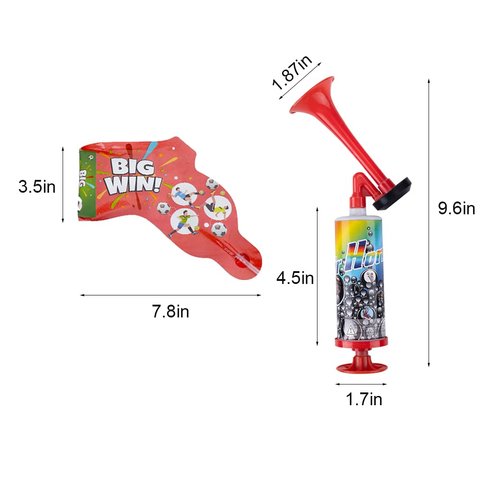 Handheld Horns, Soccer Air Horn Hand Push Pump Children Party Noisemaker Cheer-leading Fans Horn Trumpet 2pcs, with 10pcs Inflatable Fireworks Guns, Party Toys Confetti Fireworks