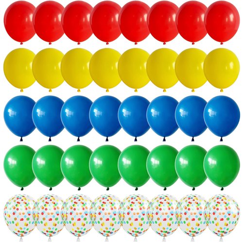 Rainbow Balloons, 60 Pcs Multi Colorful Balloons Set with Primary Color Confetti Balloons, Bright Multicolor Circus Balloons Assorted Colors for Fiesta Theme Party Kids Boys Birthday Decorations