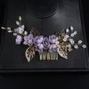 JWICOS Bride Wedding Hair Comb Flowers Pearl Wedding Hair Accessories Vintage Bridal Hair Clips for Women and Girls purple