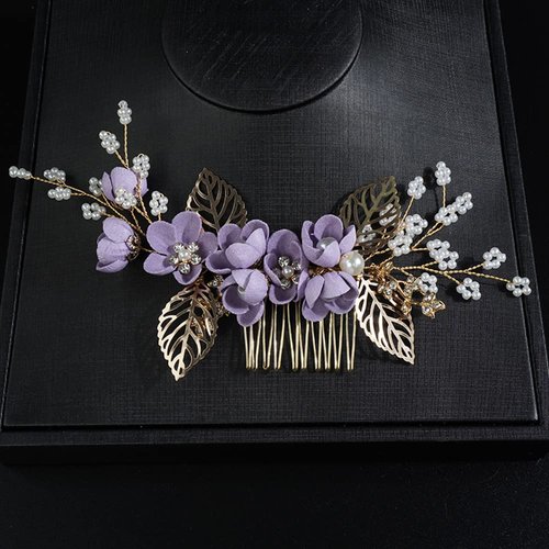 JWICOS Bride Wedding Hair Comb Flowers Pearl Wedding Hair Accessories Vintage Bridal Hair Clips for Women and Girls purple
