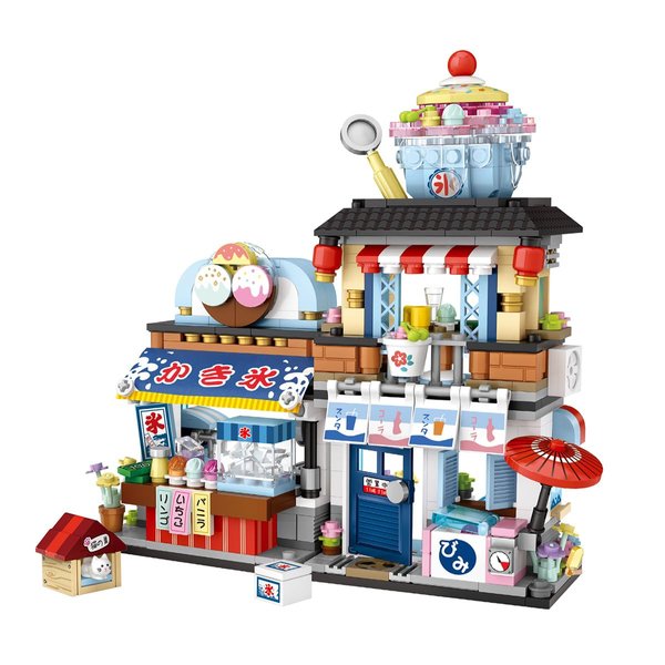 noziaa Japanese City Street View Shaved Ice Store Building Blocks Set, Ice Cream Shop MOC Creative House, Simulation Architecture Construction Toy, Gifts Idea for Kids Adults (Mini Blocks 668 pcs)