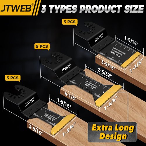 JTWEB 15PCS Titanium Oscillating Saw Blades, Multitool Blades Oscillating Tool Blade Metal Cutting for Wood Nails, Screws, Plastic, Multi Tool Blades Kits Fit Dewalt Milwaukee Bosch Ryobi Makita