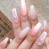 Glitter Gradient Pink Press on Nails Medium Ballerina Fake Nails Luxurious Crystal Gem Design False Nails with Glue on Nails Artificial Acrylic Nails Bling Square Stick on Nails for Women Girls