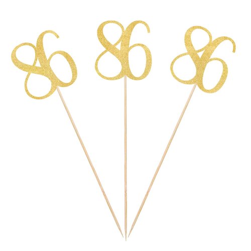 Gold Glitter 86th Birthday Centerpiece Sticks, 12-Pack Number 86 Table Topper Anniversary Party Decorations