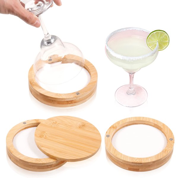 Margarita Salt Rimmer with Magnetic Swivel Lid - Bamboo Salt&Sugar Rimmer for Cocktails - Bar Party Salt Glass Rimming for Drinks Bartender Tool Salt Box Spice Container for Wide Glasses up to 4.72 In