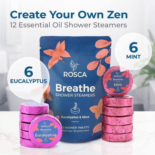 RO Eucalyptus & Mint Shower Steamers Aromatherapy - Envigorating Stress Relief - Christmas Gifts Stocking Stuffers, Self Care Relaxation Birthday Gifts for Women and Men