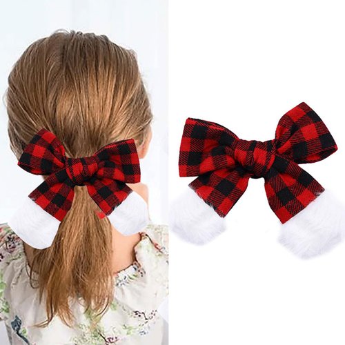 Christmas Plaid Hair Bow Clip Festive Red Hair Clips for Girls Cute Bow Clip for Christmas Hair Accessories Xmas Alligator Clip-red