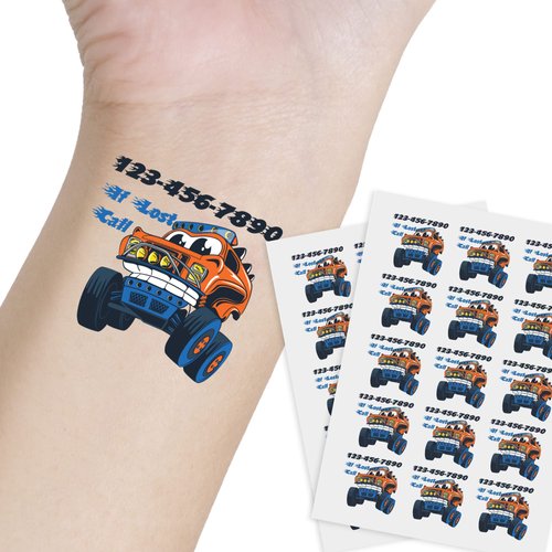 Custom Temporary Tattoos for Kids,Emergency Contact Number on Tattoos to Prevent Child Lost Jeep-30pcs Pre-cut