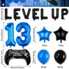 Video Game Birthday Party Set, Level Up 13 Video Game Balloons Controller Balloons Blue Black Stars Aluminum Foil Balloons Kit Decorations (13TH)