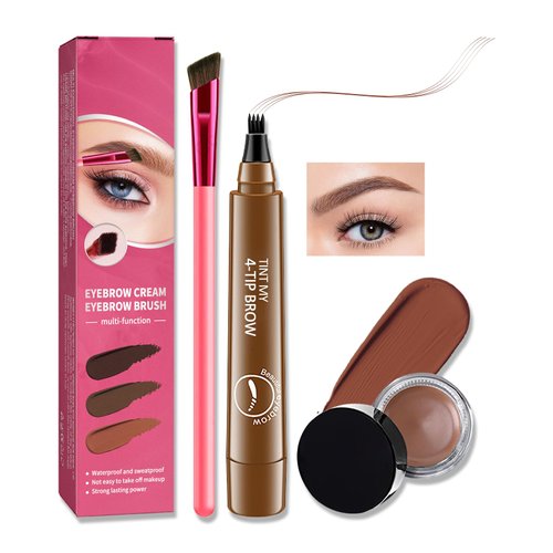 DAGEDA 4D Laminated Eyebrow Brush Kit, Brow Gel& 4-Tip Microblading Pen& Angled Eyebrow Brush, Natural and Thick Eyebrow Makeup, 3Pcs Eyebrow Home Grooming kit for Women(Light Brown)