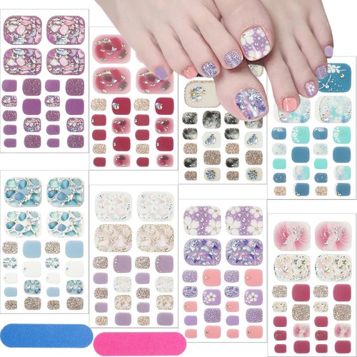 8Sheets Glitter Toe Nail Stickers Decals Spring Summer Flower Nail Polish Strips Self-Adhesive Ma...