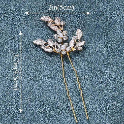 Heread Leaf Bride Wedding Hair Pins Crystal Bridal Head Dress Pearl Hair Accessories for Women and Girls (Pack of 3) (C Gold)