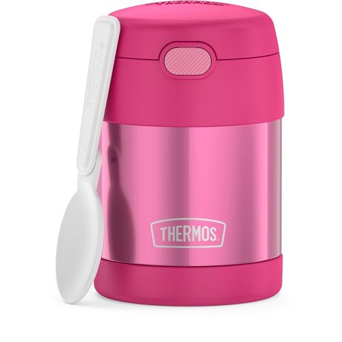 THERMOS FUNTAINER Insulated Food Jar – 10 Ounce, Pink – Kid Friendly Thermos Food Jar with Foldable Spoon