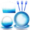 96 Pieces Ocean Sea Party Tableware Set Ocean Waves Party Supplies Sea Theme Table Decorations Under The Sea Tableware for Baby Shower Birthday Paper Plates Napkins Forks for 24 Guests