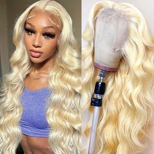 NZINZI 613 13x6 Lace Front Wig Human Hair 200% Density Blonde Wig Human Hair 28 Inch Blonde Lace Front Wigs Human Hair Pre Plucked 12A Blonde Human Hair Wig Body Wave