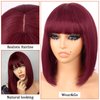 G&T Wig 99J Burgundy Straight Human Hair Lace Bob Wig With Bangs Realistic Look 2x1 HD Lace Glueless Wigs Blunt Cut 12 Inch Short Straight Human Hair Wigs for Black White Women