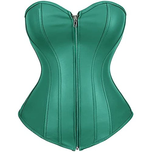 Corsets for Women Faux Leather Corset Top Steampunk Corsets Zipper Bustier Pirate Costume Green Medium