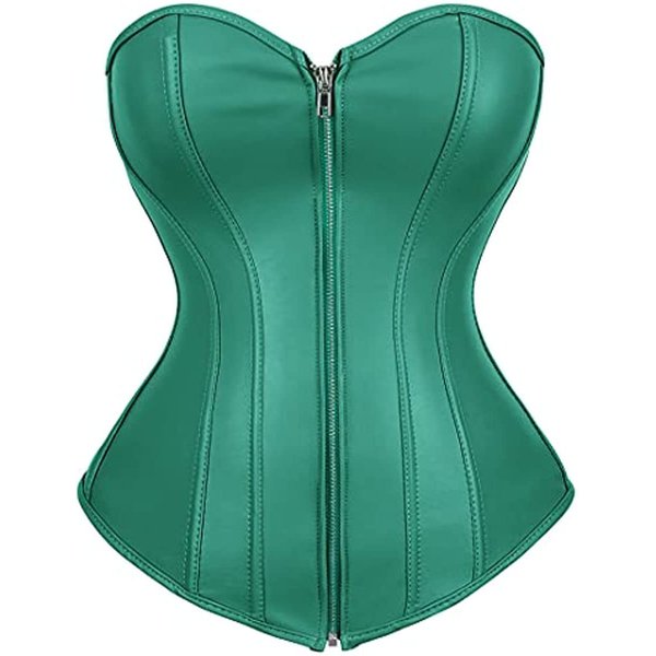 Corsets for Women Faux Leather Corset Top Steampunk Corsets Zipper Bustier Pirate Costume Green Medium