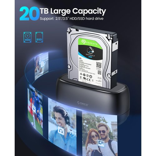 ORICO External Hard Drive Docking Station for 2.5/3.5 Inch HDD SSD USB 3.0 to SATA Hard Drive Dock Up to 20TB Support UASP 12V Power Adapter Supply-DD18