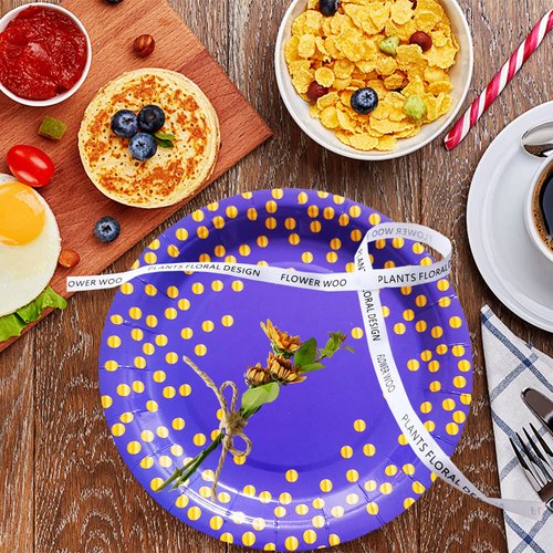 HSPAIDYP 40Pcs Purple and Gold Party Supplies,Purple Paper Plates 7" Purple Gold Dot Dessert Plates for Baby Shower,Wedding,Cocktail Party Purple Birthday Party Decorations (Purple Plates)
