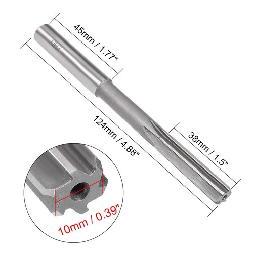 uxcell Chucking Reamer 10mm, H7 HSS Lathe Machine Reamer 6 Straight Flutes, Round Shank Milling Cutting Tool, Metric Reaming Drill Bit for Stainless Steel Metal Hole