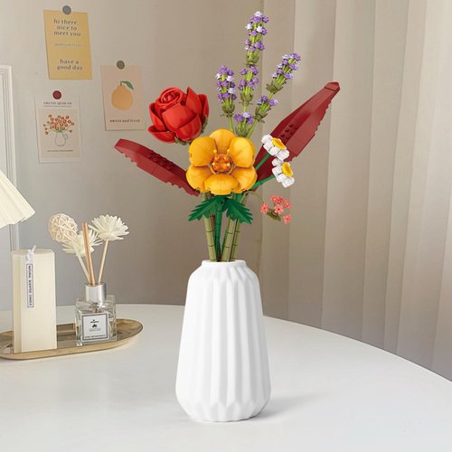 MEIEST Flower Bouquet Building Blocks Set,Mini Bricks Plant Botanical Collection Construction Building Toy,Creative DIY Artificial Flowers Home Decoration (Red)