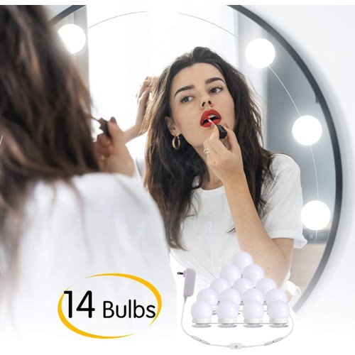 Brightown 14 Bulb Dimmable Hollywood Makeup Mirror Lights, 22Ft Adjustable Vanity Lighting Fixtures for Full Length Mirror (Mirror Not Included)