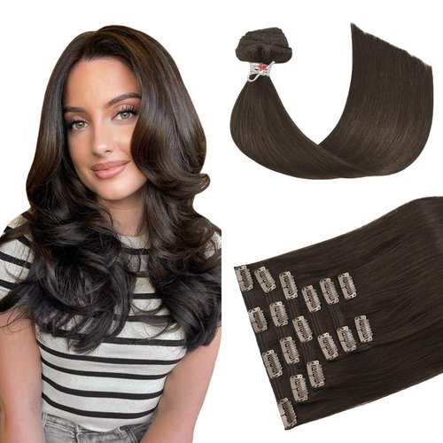 HUAYI Dark Brown Clip in Hair Extensions Real Human Hair 120g Remy Human Hair Clip in Hair Extensions 20 Inches Soft Silky Straight for Fashion Women 7pcs 16clips Brown Hair Extensions