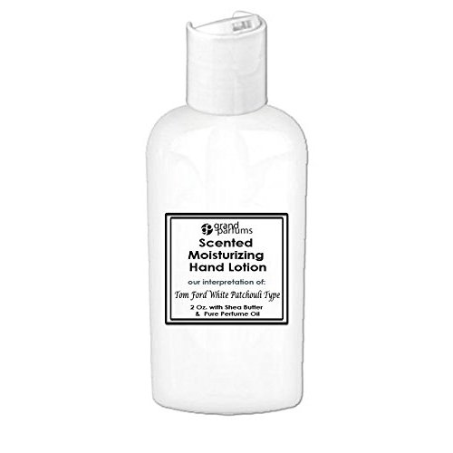 Grand Parfums 2 Oz Moisturizing Hand Lotion with Shea Butter (T Ford White Patchouli Type) Scented Hand Cream Spa Product, Travel Size Paraben Free