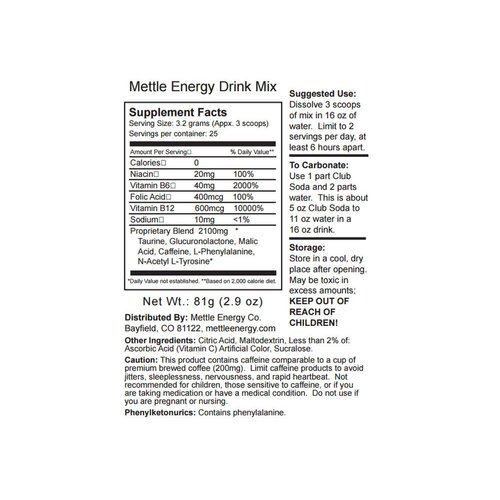 Energy Drink Powder - 75 Servings | Sugar Free | 200mg Caffeine - Mettle Energy Drink Mix (Strawberry Lemonade)