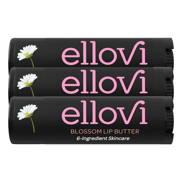 Ellovi Natural Lip Butter Lip Balm - Blossom - Pure Enough to Eat - Made With Just 6 Vegan Ingredients - Moisturizing Lip Care for All Day Hydration (4-Pack)