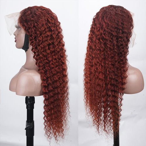 13X6 HD Reddish Brown Deep Wave Lace Front Wigs Human Hair Glueless Colored Wigs Human Hair Pre Plucked 180 Density 12A Brazilian Virgin Curly Wigs for Black Women Auburn Copper Red Wig 22 Inch