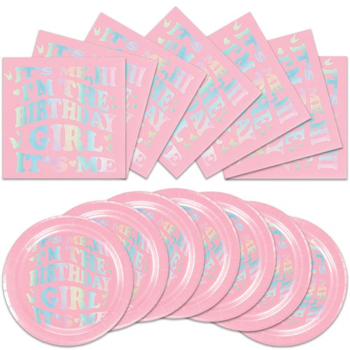 Generic 40pcs Pink Birthday Party Supplies-Party Decorations Tableware For Kids, Plate, Napkin Party Decorations Dinnerware