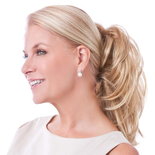 Reversible Ponytail Clip On Color Platinum Blonde - Toni Brattin Hairpieces 9" Long Extension on 4" Claw Clip Kanekalon Heat Friendly Synthetic Instant Volume Bun Bundle MaxWigs Hairloss Booklet