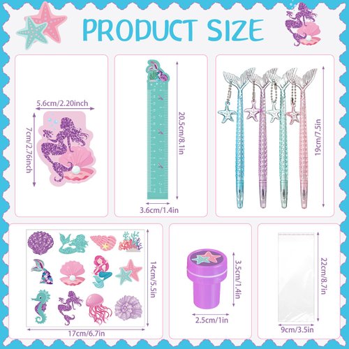 Pajean 144 Pcs Mermaid Party Favors School Supplies Prizes Stationery Set Include Mini Mermaid Notebooks Stickers Pens Stamps Goodie Bag Mermaid Ocean Theme Birthday Decoration Class Reward Gifts