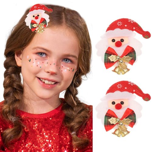 Jeairts Christmas Santa Claus Hair Clips Bow-knot Xmas Headpiece Hair Dress Cute Bell Hair Pins Decorative Festival Holiday Hair Accessories for Women and Girls(Pack of 2)