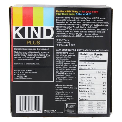 KIND Plus Dark Chocolate Cherry Cashew, 16.8 Oz (Pack Of 12)