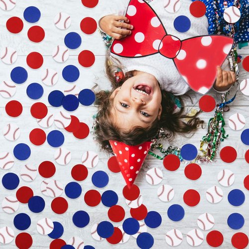 Red&Blue&White 100Pcs Baseball Confetti Baseball Party Table Confetti, Baseball Table Decorations for Baseball Theme Baby Shower Birthday Party Supplies