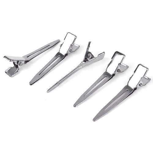 BronaGrand 100pcs 4.5cm Silver Single Prong Curl Clips Silver Section Clips Metal Alligator Hair Pins Clips Clothing for Hair Extensions